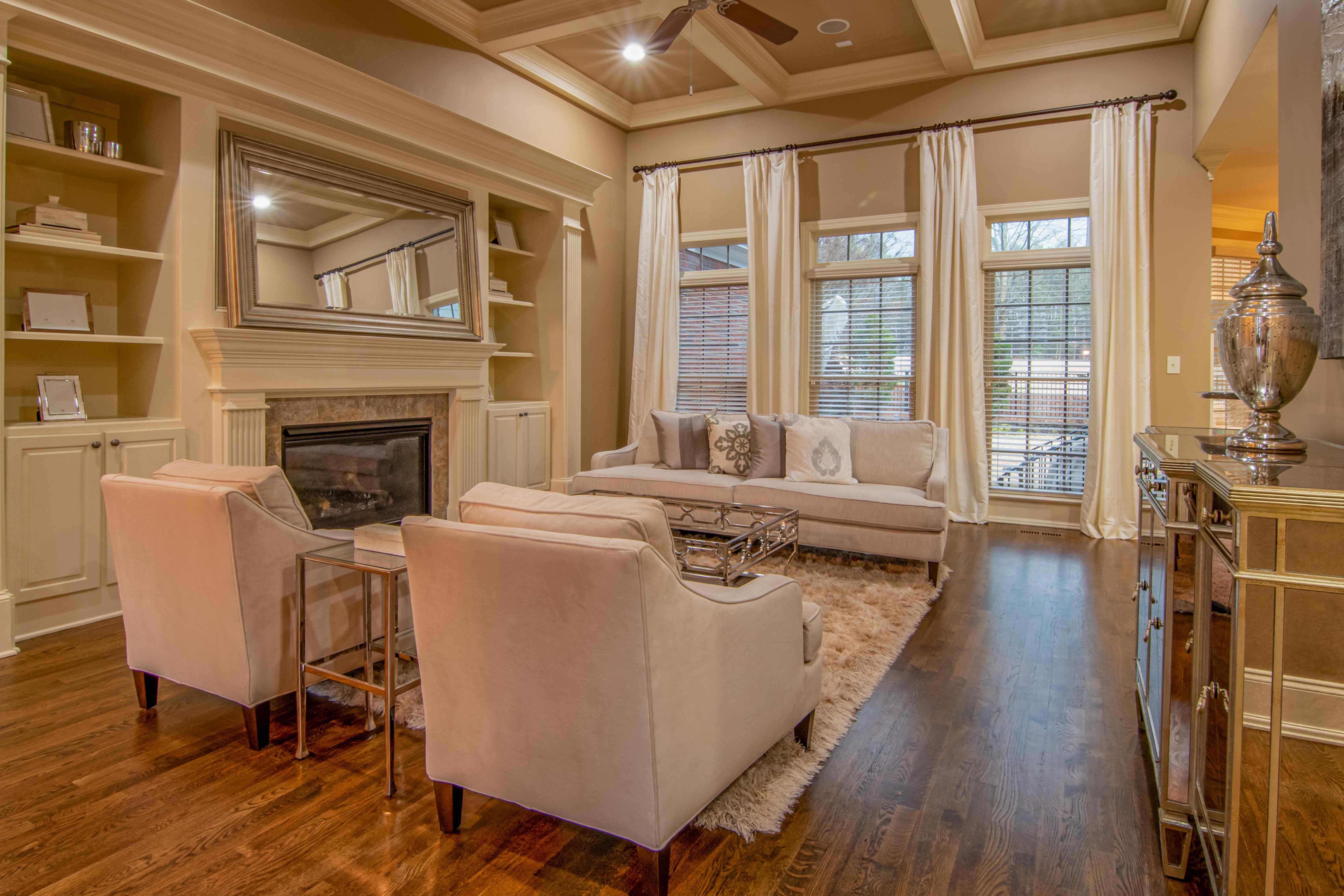 Inviting living room with crackling fireplace and soft couches